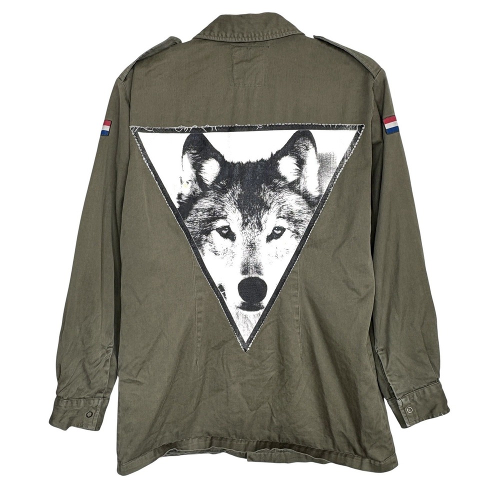 Vintage Redeux Upcycled Wolf Military Army Jacket S Indie Grunge Utility Shacket